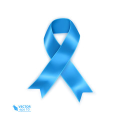 Awareness Blue Ribbon. World Prostate Cancer Day card. Men healthcare. Realistic Vector illustration on white background