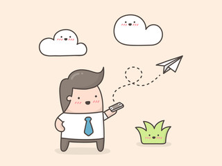E-mail sending. Cute cartoon doodle illustration.