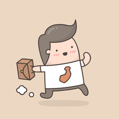 Businessman running with briefcase. Cute cartoon doodle illustration.