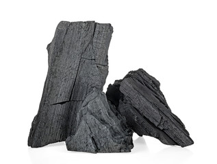 Natural wood charcoal isolated on a white background. Hard wood charcoal.