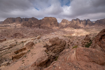 Fototapeta na wymiar Stony red landscape of Petra in Jordan