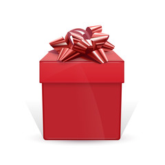 Red gift wrap with red bow, realistic vector illustration isolated on white background