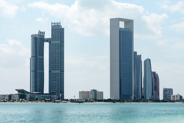 Skyline of downtown Abu Dhabi during daylight and summer time