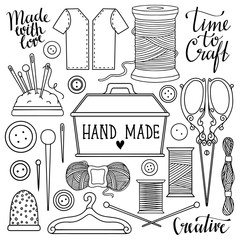 Arts and crafts sewing hand drawn supplies - 255703087