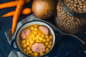 chickpeas stew. Cocido of garbanzo background.