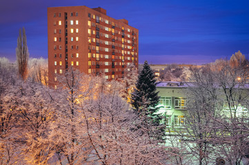 Winter in Brodno district of Warsaw, capital of Poland