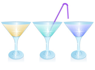 Set of alcoholic cocktails isolated on white background. Holidays club party summer cocktails, cocktail glasses. Design elements