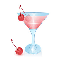The Alcoholic cocktails isolated on white background. Holidays club party summer cocktails with cherry, cocktail glasses. Design elements