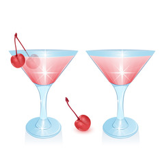 The Alcoholic cocktails isolated on white background. Holidays club party summer cocktails with cherry, cocktail glasses. Design elements