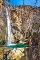 Waterfall in the gorge of Milonas near famous beach of Agia Fotia, Ierapetra, Crete, Greece.