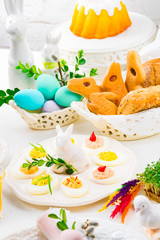 Obraz na płótnie Canvas a colorful and festive Easter table decoration
