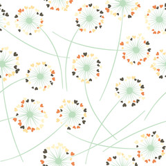 Dandelion blowing plant vector floral seamless pattern. Flowers with heart shaped petals.