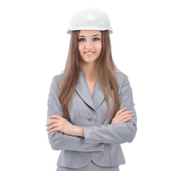 portrait of a young woman architect.isolated on white