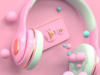 pink gold headphone music entertainment technology concept 3d rendering