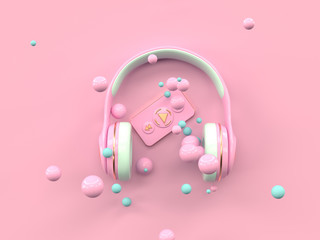 pink gold headphone music entertainment technology concept 3d rendering