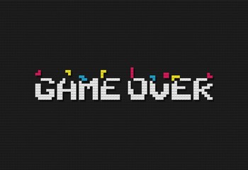 Game over vector illustration. Retro video game design element on dark background. 8 bit style