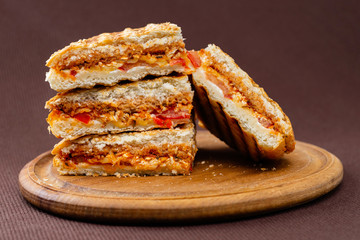 sandwich on wooden board