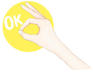 手　OKサイン　ジェスチャー　親指と人差し指で輪をつくる　黄色
