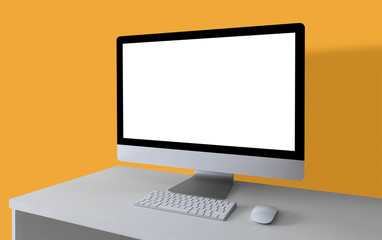 Workplace with computer.  White screen, you can insert your content here.