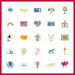 25 festival icon. Vector illustration festival set. microphone and carousel icons for festival works