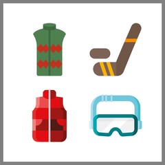 4 helmet icon. Vector illustration helmet set. hockey and goggles icons for helmet works