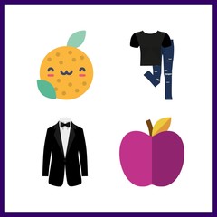 4 studio icon. Vector illustration studio set. smoking and black shirt and blue jeans icons for studio works