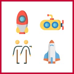 4 mission icon. Vector illustration mission set. rocket and submarine icons for mission works
