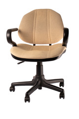 Old office chair with armrests on white background