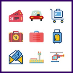 9 plane icon. Vector illustration plane set. transportation and suitcase icons for plane works