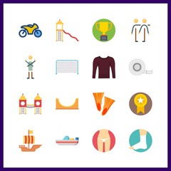 16 sport icon. Vector illustration sport set. dancer and roller slide icons for sport works