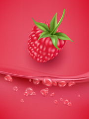 Raspberry juice close up. Fresh raspberry juice. 3d vector illustration.