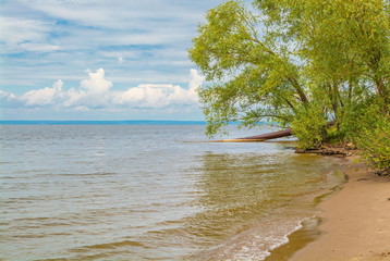 Sandy bank of  Volga River in summer