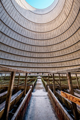 Interior architecture view of a abandoned cooling tower in power plant