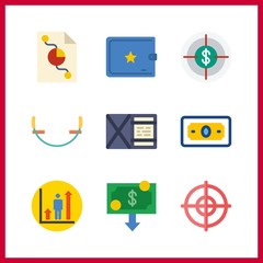 9 investment icon. Vector illustration investment set. target and money icons for investment works