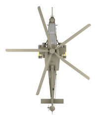 military helicopter top view isolated on white
