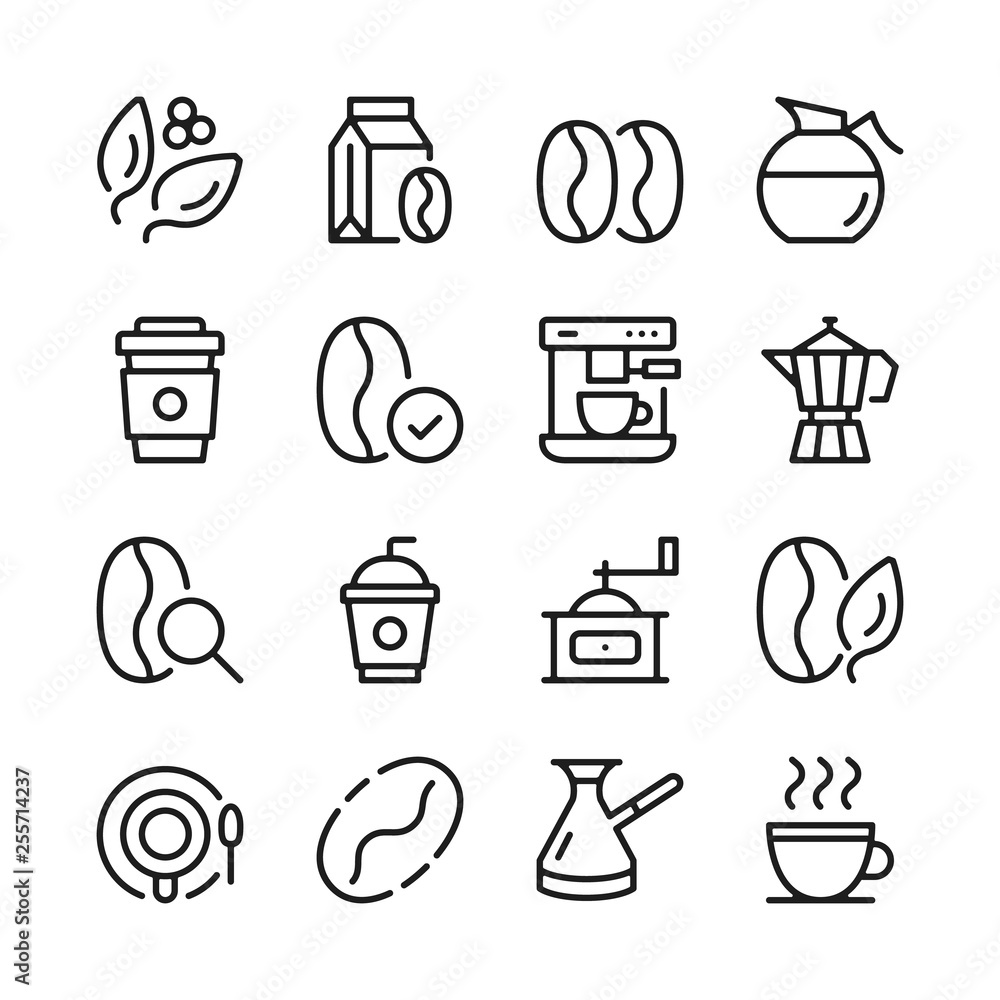 Poster coffee line icons set. modern graphic design concepts, simple outline elements collection. vector li