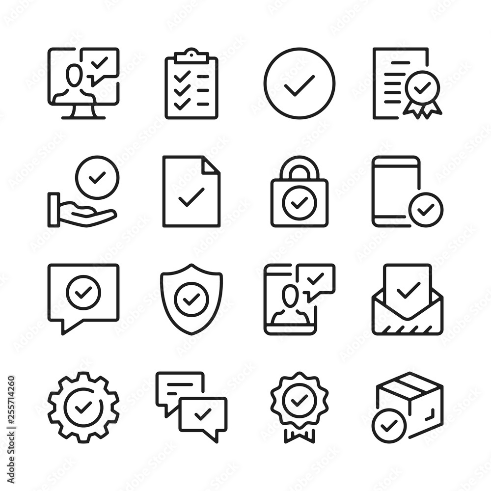 Poster checkmarks line icons set. modern graphic design concepts, simple outline elements collection. vecto