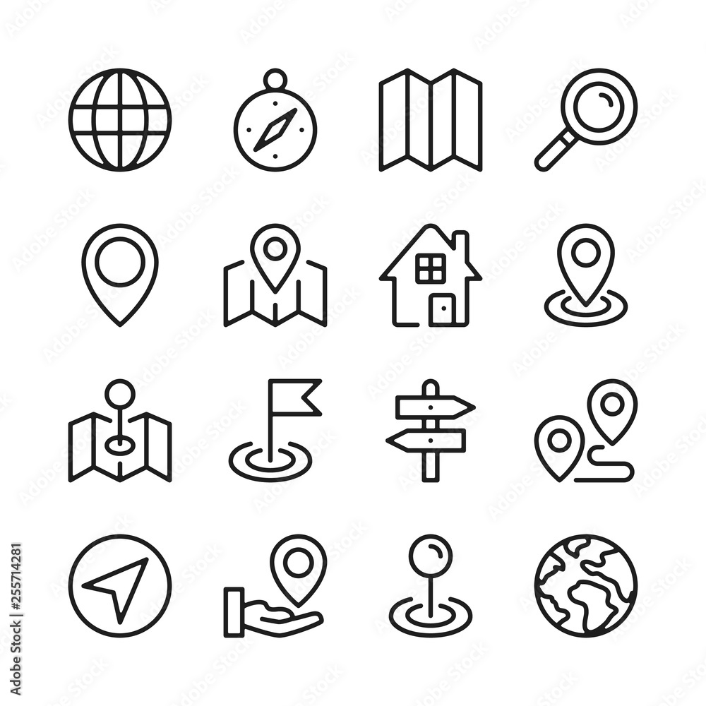 Poster route and navigation line icons set. map, location. modern graphic design concepts, simple outline e