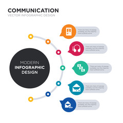 modern business infographic illustration design contains emails, envelope, feedback, headset, incoming call simple vector icons. set of 5 isolated filled icons. editable sign and symbols