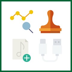 4 data icon. Vector illustration data set. usb and line chart icons for data works