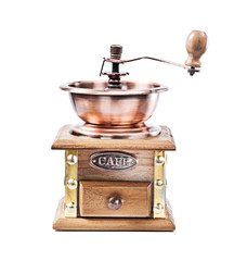 vintage wooden coffee mill isloated on white