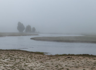 Hot Spring in the morning fog