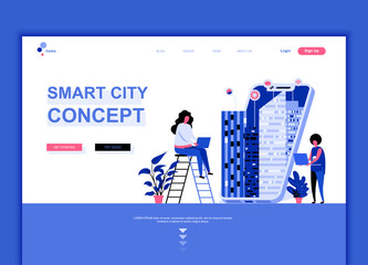 Modern flat web page design template concept of Smart City Technology decorated people character for website and mobile website development. Flat landing page template. Vector illustration.