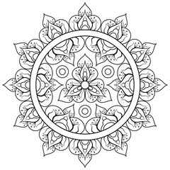 Decorative ethnic mandala pattern. Anti-stress coloring book page for adults. Unusual flower shape. Oriental vector, Anti-stress therapy patterns. Weave design elements © Anastasia