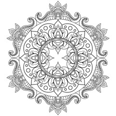 Decorative ethnic mandala pattern. Anti-stress coloring book page for adults. Unusual flower shape. Oriental vector, Anti-stress therapy patterns. Weave design elements