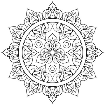 Decorative ethnic mandala pattern. Anti-stress coloring book page for adults. Unusual flower shape. Oriental vector, Anti-stress therapy patterns. Weave design elements