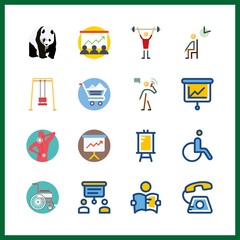 16 sitting icon. Vector illustration sitting set. swing and training icons for sitting works