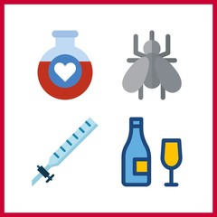 4 bottle icon. Vector illustration bottle set. mosquito and syringe icons for bottle works