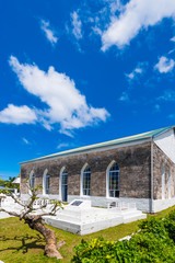 Obraz premium Christian Church of the Cook Islands in Avarua, Rarotonga. Burial place on the territory of the church. Vertical.
