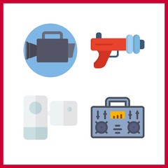 4 broadcast icon. Vector illustration broadcast set. camcorder and video camera icons for broadcast works